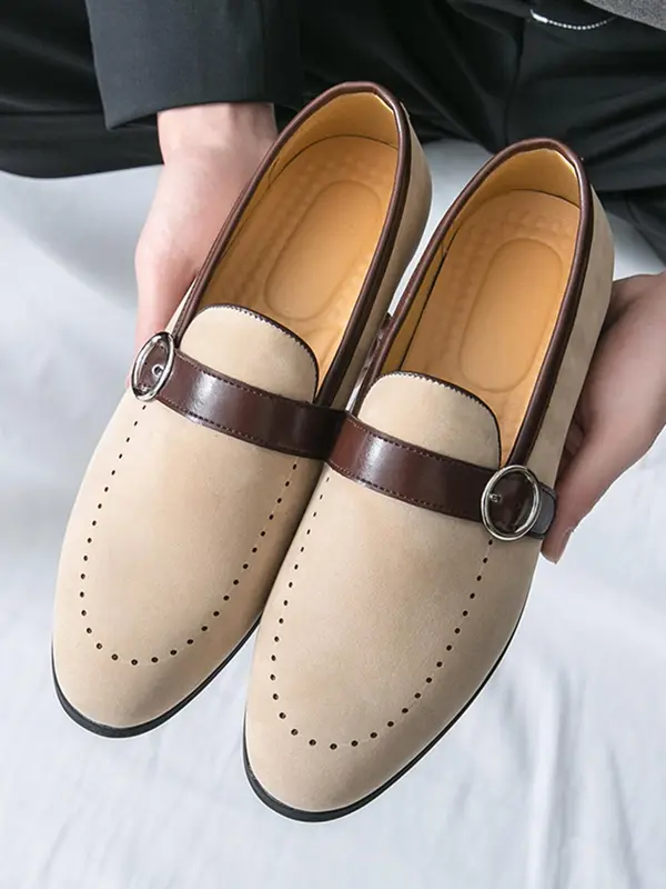 Men's Fashionable Patchwork Design Slip on Dress Shoes, Casual Comfortable Loafers for Daily Wear, Business Style Shoes for Men, Boy 5
