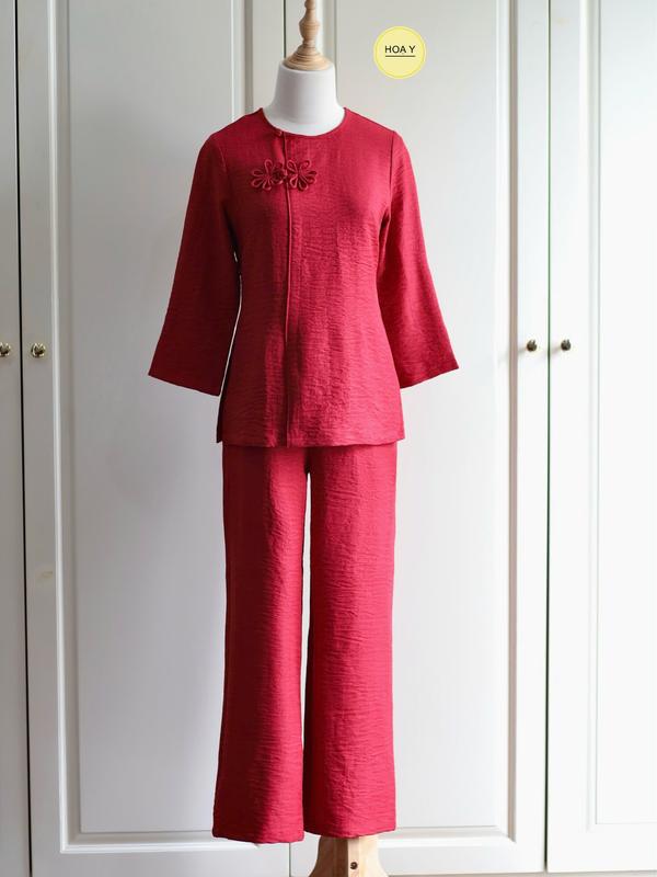 DL131 ĐỎ (Họa Y Pháp Phục) Đồ Lam Đi Chùa, Top Quần Áo Thời Trang Cho Phật Tử Nữ,  size S M L XL XXL, Pháp Phục, trang phục truyền thống thường mặc, chất đũi tơ Women trung niên 4