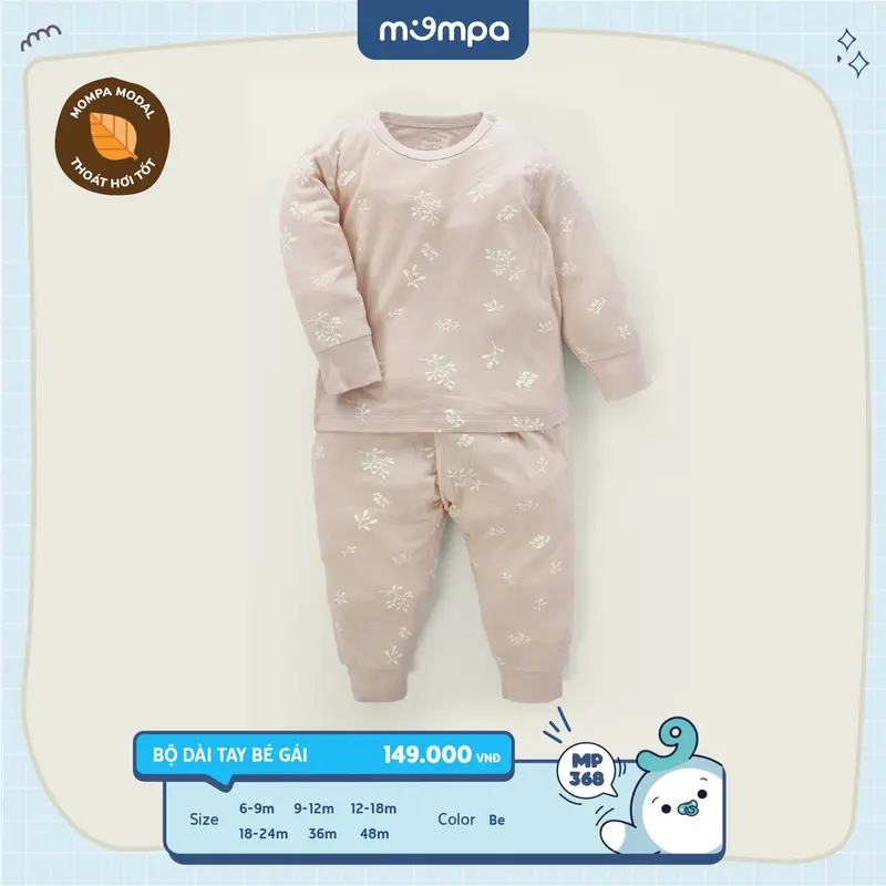 Bộ quần áo dài tay cho bé Mompa từ 6 đến 48 tháng vải Modal thấm hút co giãn cài chéo thoáng khí MP 368 [M24] 1