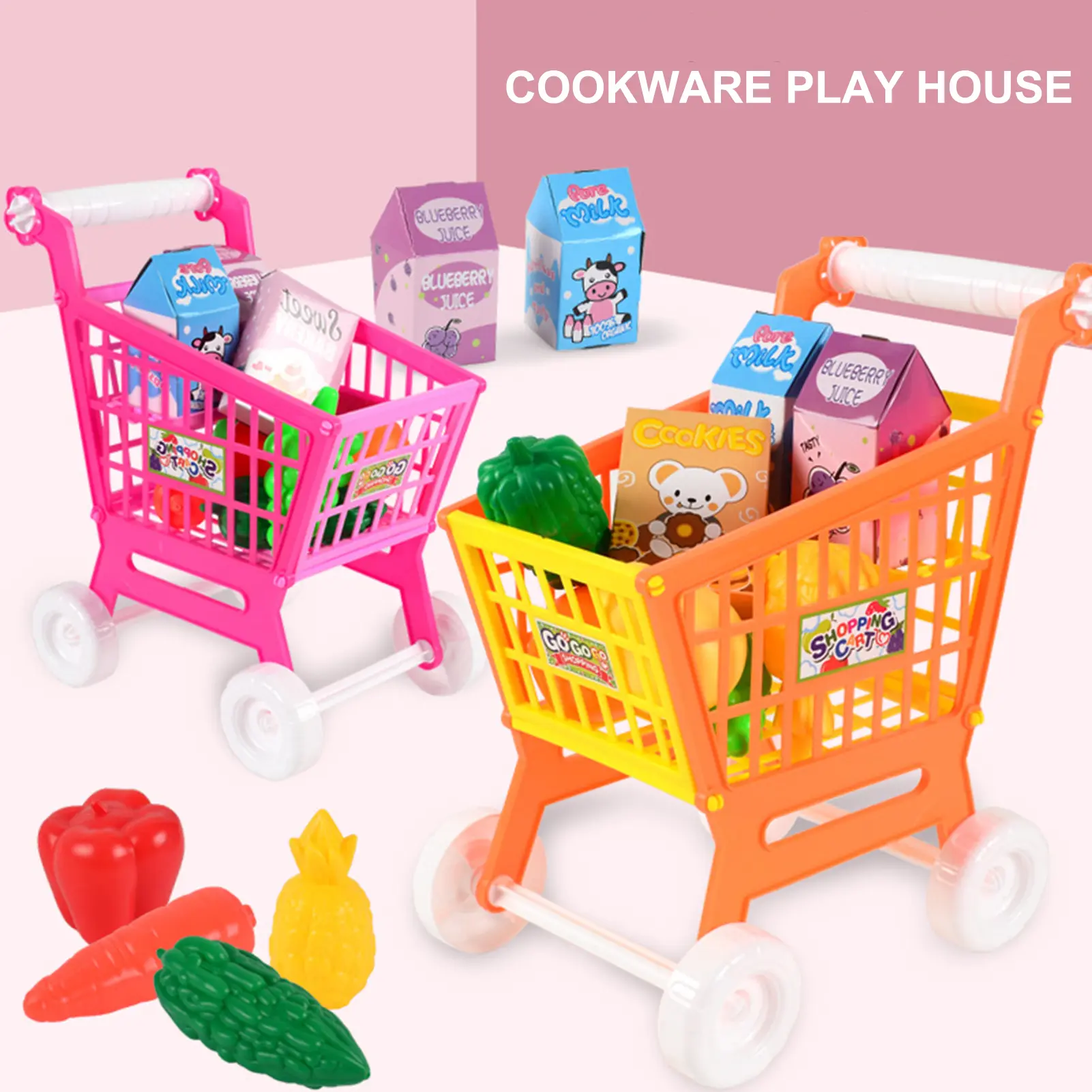 1 Set Kids Trolley Toy Rich Accessories Realistic Bright Color Parent-child Interactive Mini Shopping Cart Play House Toy for Gifts