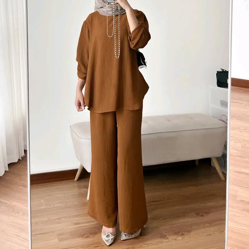 Raveena One Set Tangan Kerut | Setelan Baju Atasan Wanita Dewasa Muslim Karet Crinkle Airflow | Celana Kulot Panjang 7