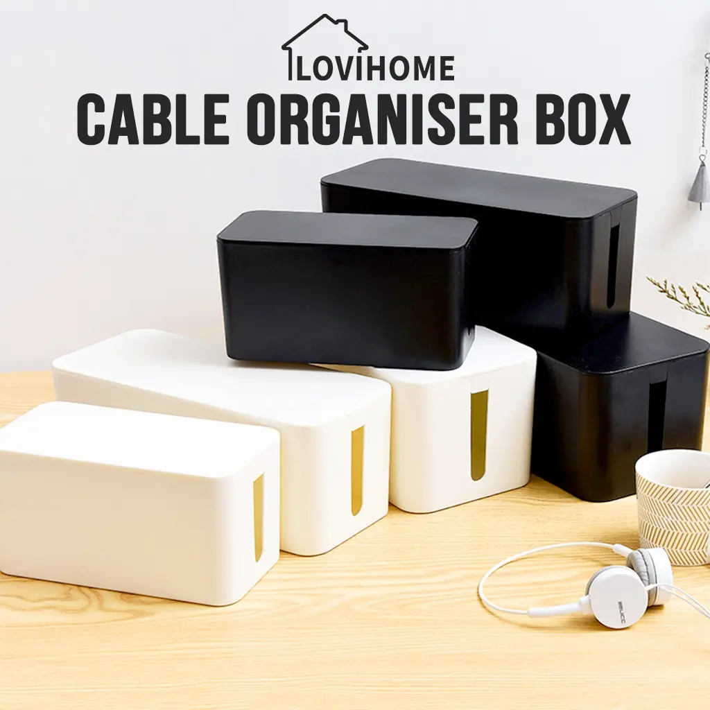 SG Cable Organizer Set - Cable Box Wire Wrap Home Office Desk Table Storage Organiser Cord Extension Management Holder