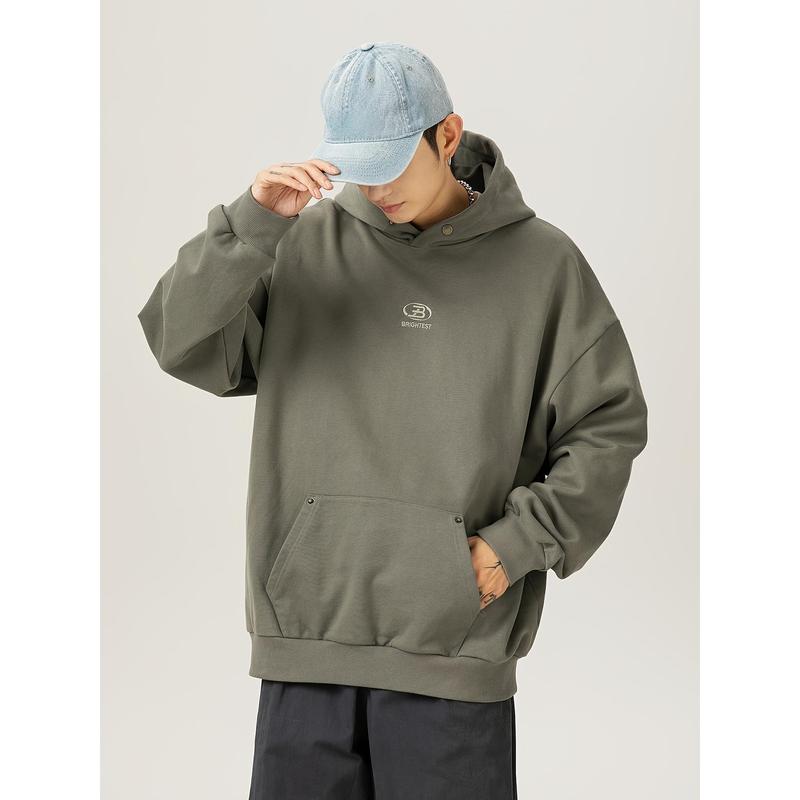 TikTok Shop: Men's B Embroidery Pattern Printed Hoodie with Kangaroo Pouch,  Casual Long Sleeve Cotton Blend Hoodie for Outdoor Wear