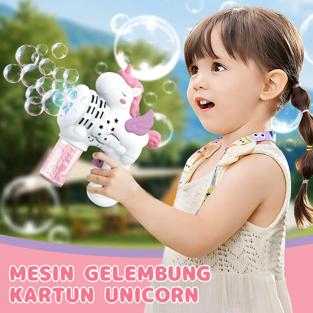 Mainan Unicorn Tiup Gelembung, Mesin Elektrik Handheld dengan   Lampu, 10 Lubang untuk Anak COD Toys