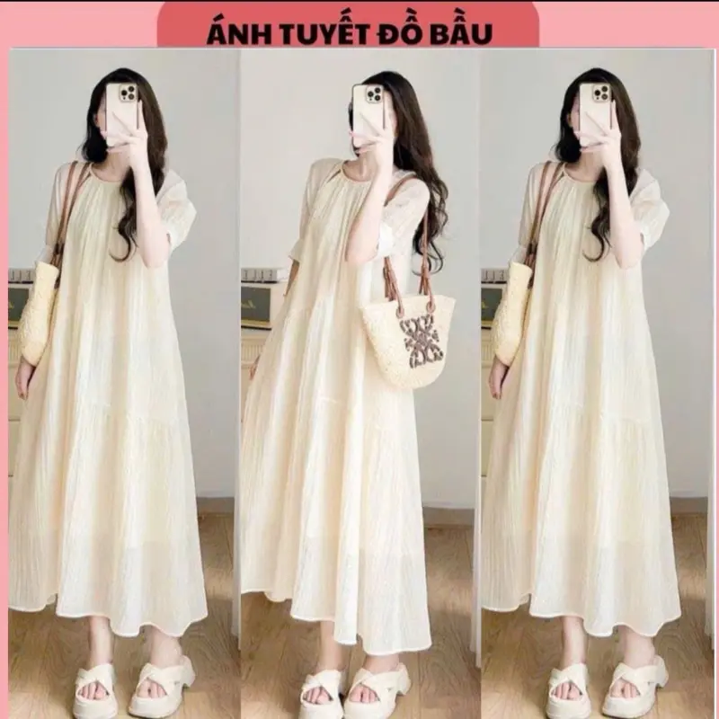 VÁY BẦU CỘC TAY TƠ HÀN BE XẺ VAI-2  lớp