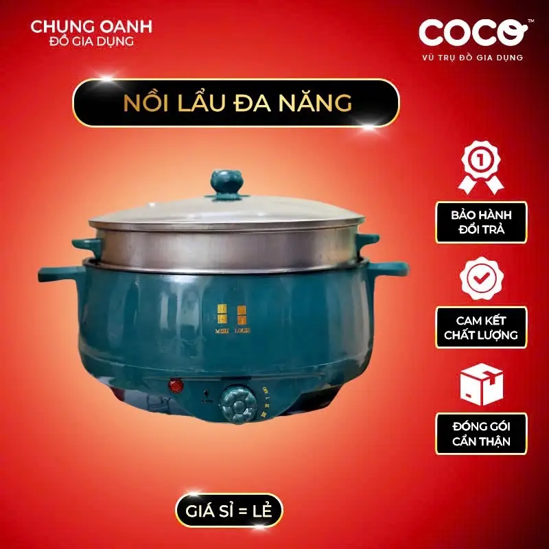 Nồi Điện 28cm, Nồi Nấu Các Món đa năng 28cm Tặng xửng hấp inox Chiên,Xào,Hấp, Luộc,… Mẫu Truyền Thống