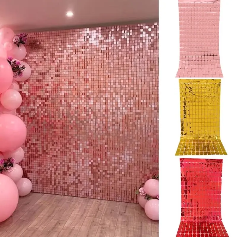 DINOSO Tirai Foil Kotak Metalik Backdrop Ulang Tahun Warna Warni | Dekorasi Pesta Ulang Tahun 5