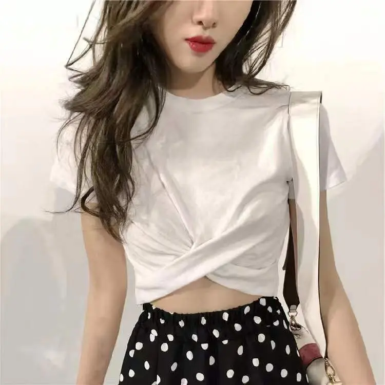 Women's Short Sleeve T-Shirt 2024 Summer Korean Style New Loose Student Solid Color Short Slim Fit Top Export Women's Fashion Trend