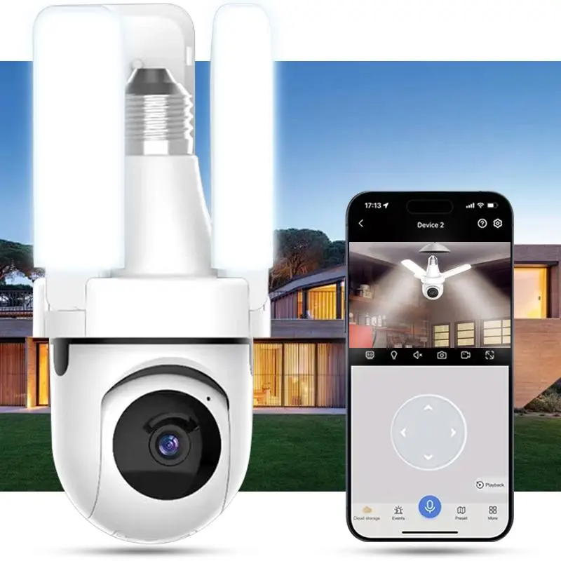 1080P HD Light Bulb Security Camera, Wireless Outdoor Indoor Camera, 360° Remote Viewing Camera with Full Color Night Vision, Motion-Detection Camera