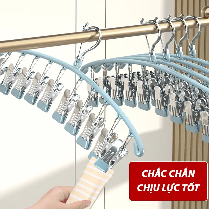 Móc Phơi Quần Áo Có 10 Móc Kẹp MQ-02 Móc Treo Quần Áo Có Kẹp Phơi Quần Áo, Tât Vớ, Đồ Lót, Phơi Đồ Cho Bé Phủ Nhựa PVC Mềm Chống Sỉ Chắc Chắn Bền Bỉ 6