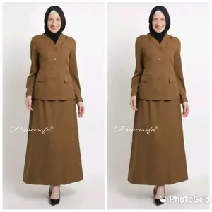 setelan baju kerja wanita kheki tua
