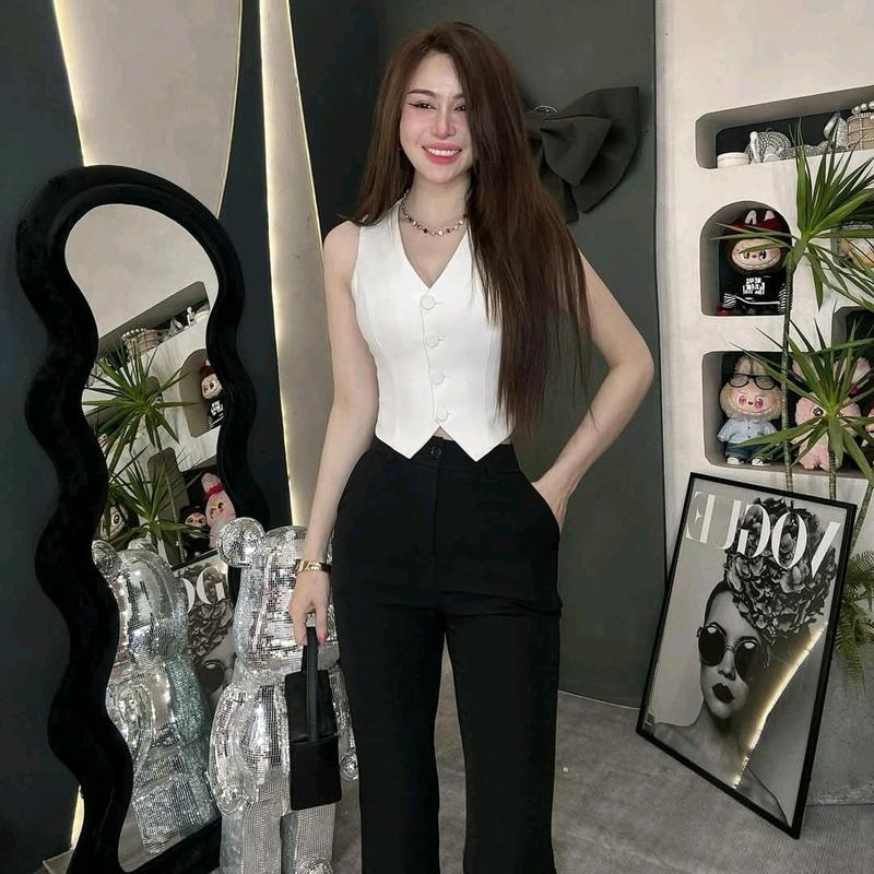 sét áo ghi lê sat nách +  quần ống loe ( dai quần 102 cm) đi tiệc. di làm sang chảnh. Top Nữ Women Ong Nhung Kem 2