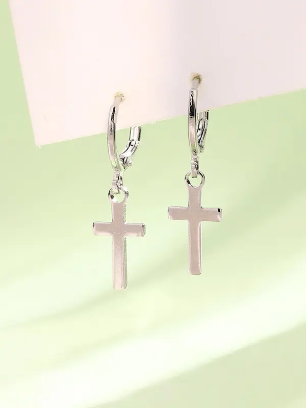 Unisex Street Trend Cross Design Dangle Earrings, 1 Pair Vintage Trendy Dangle Earrings, Chic Gorgeous Jewelry As Gift for Girlfriend & Boyfriend 6