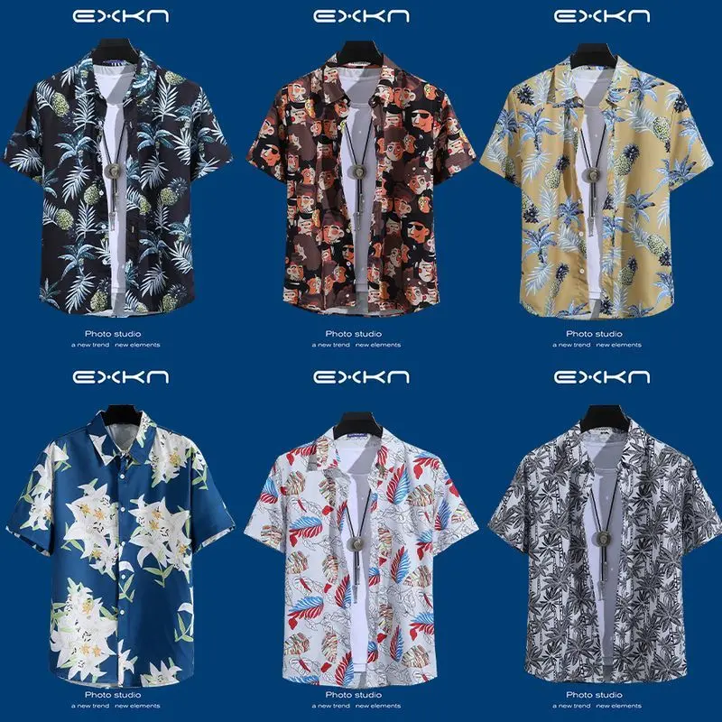 Áo Sơ Mi In Họa Tiết, Dành Cho Nam Giới, Mặc Mùa Hè, Cao Cấp, Đi Kỳ Nghỉ Bờ Biển Hawaii, Ngoại Cỡ, Dáng Rộng Vừa Vặn, ngắn Tay Áo, Hàng Mới Về Menswear 3