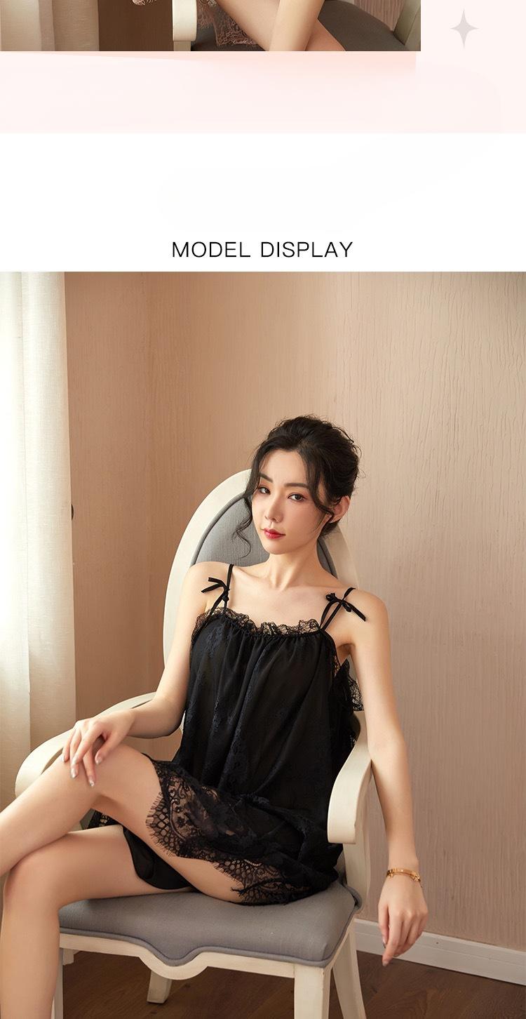 Product Introduction of New camisole lace nightgown, erotic lingerie, backless seduction, thin home wear, pajamas 7