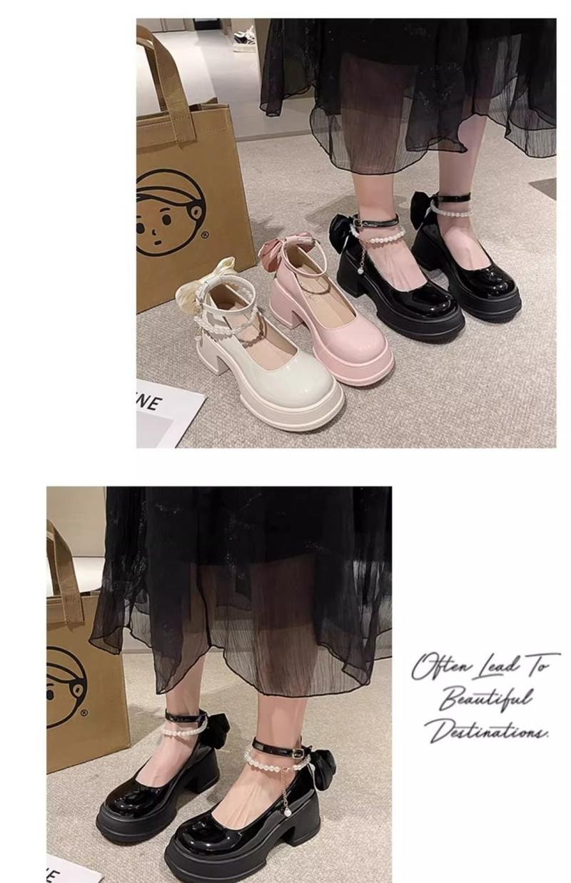 Product Introduction of Lace-Up Mary Jane Chunky Square-Toe Shoes, Comfortable Soft Sole with Anti-Slip Design, Bow Accent, Retro Fashion Footwear That Can Be Paired with Skirts 22