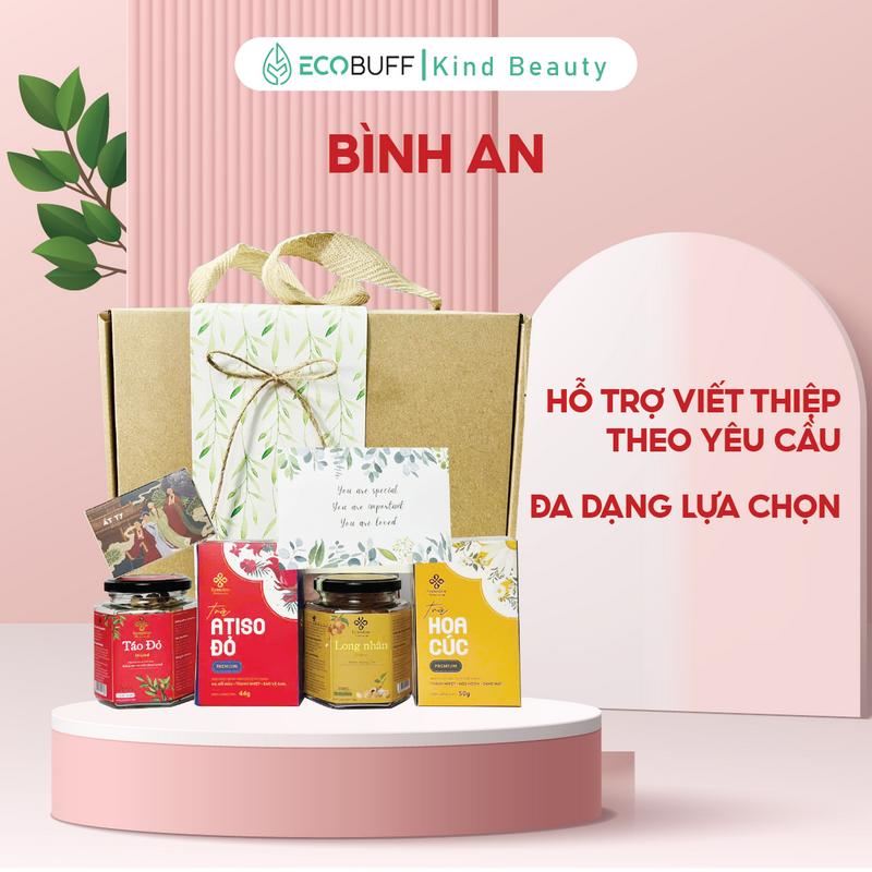 Set Quà Tết 2025 Tặng Bố Mẹ Ông Bà - Hộp Quà Tết Sang Trọng Set Trà Thảo Mộc Bình An Ecobuff