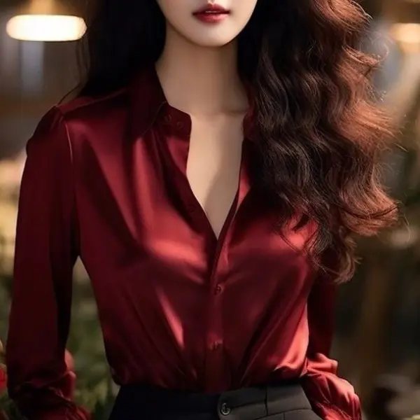 Áo Sơ Mi Lụa Cao Cấp, Dành Cho Nữ, Áo Sơ Mi Dài Tay, Phong Cách Mùa Xuân Và Mùa Thu, Hàng Mới Về, Dáng Rộng Vừa Vặn, Ngoại Cỡ, Có Thể Mặc Ngoài Trời Hoặc Bên Trong, Chất Liệu Lụa Dâu Tằm