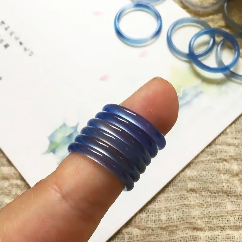 Nhẫn Mềm, Nhẫn Ngón Tay Ngọc Bích Chalcedony Mã Não Hồng Giống Băng Ánh Trăng Trắng Tự Nhiên, Nhẫn Đĩa Cặp Đôi, Phong Cách Đơn Giản, Thích Hợp Cho Các Cặp Đôi 8