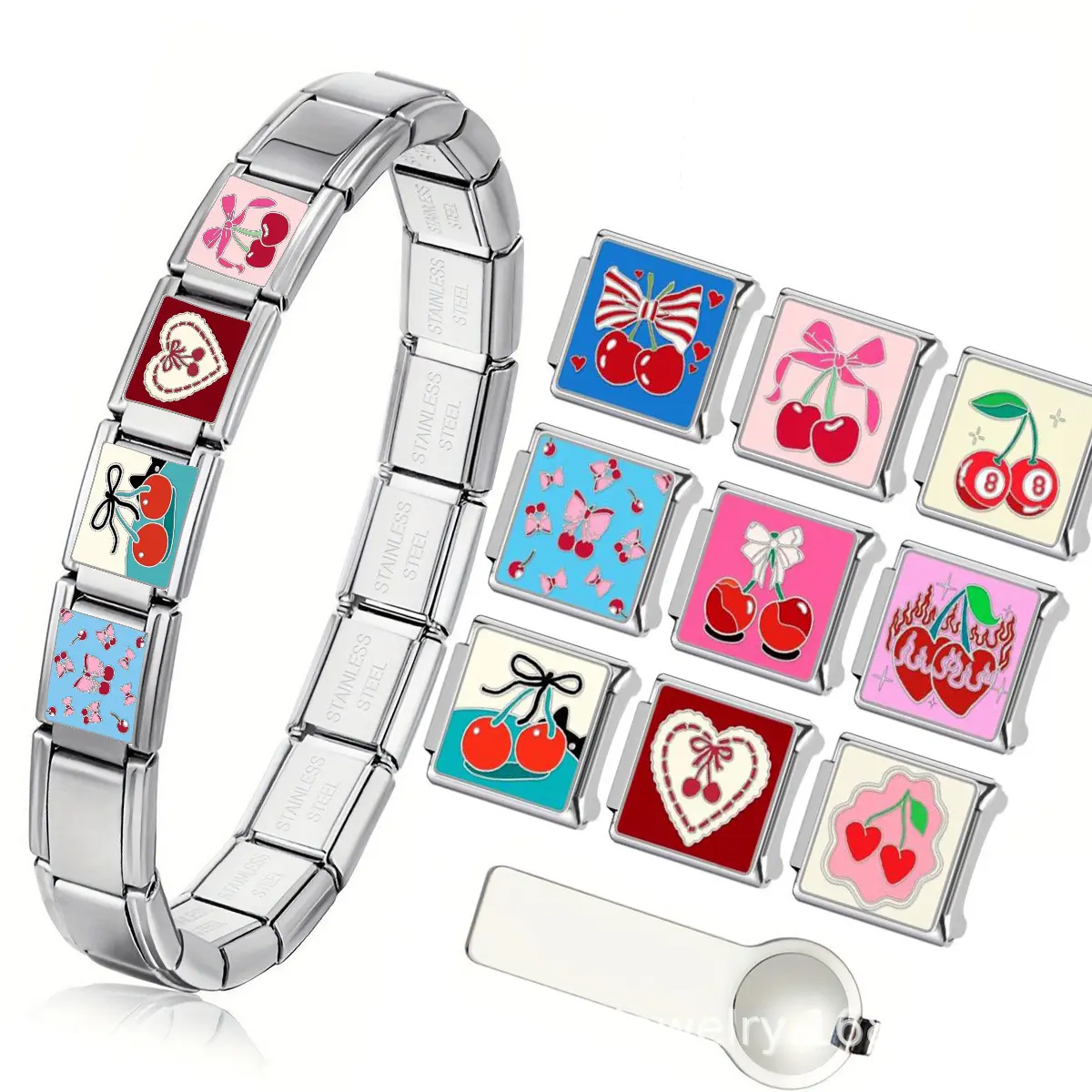 2025 New Oil Drop Cherry Titanium Bracelet DIY Italian Module