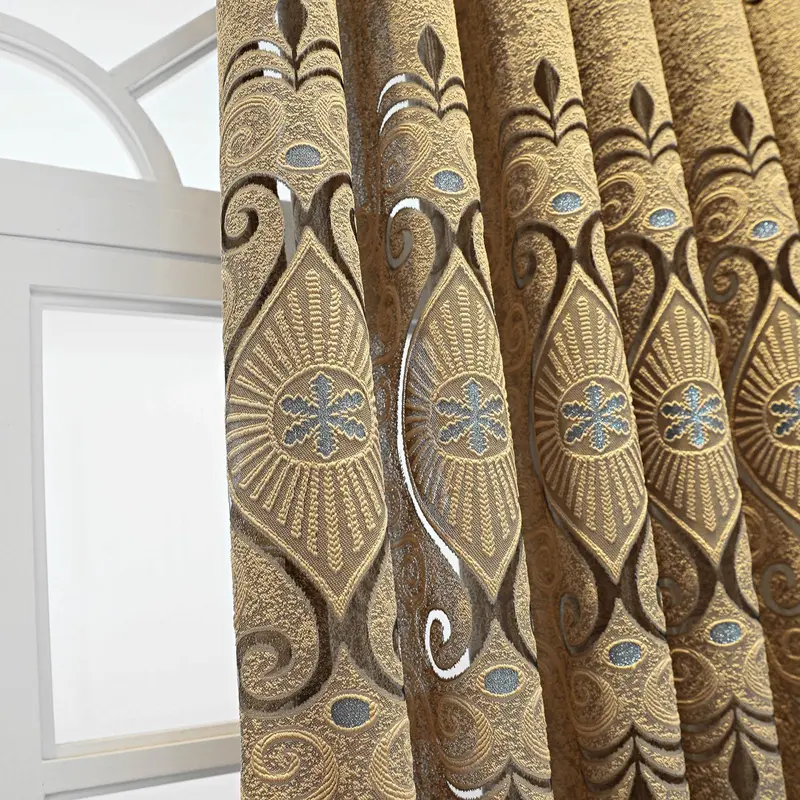 Vintage Window Curtain, Retro Jacquard Curtain, Hollow Sunshade Partition Curtain for Living Room Bedroom Office Balcony Home Decoration 0