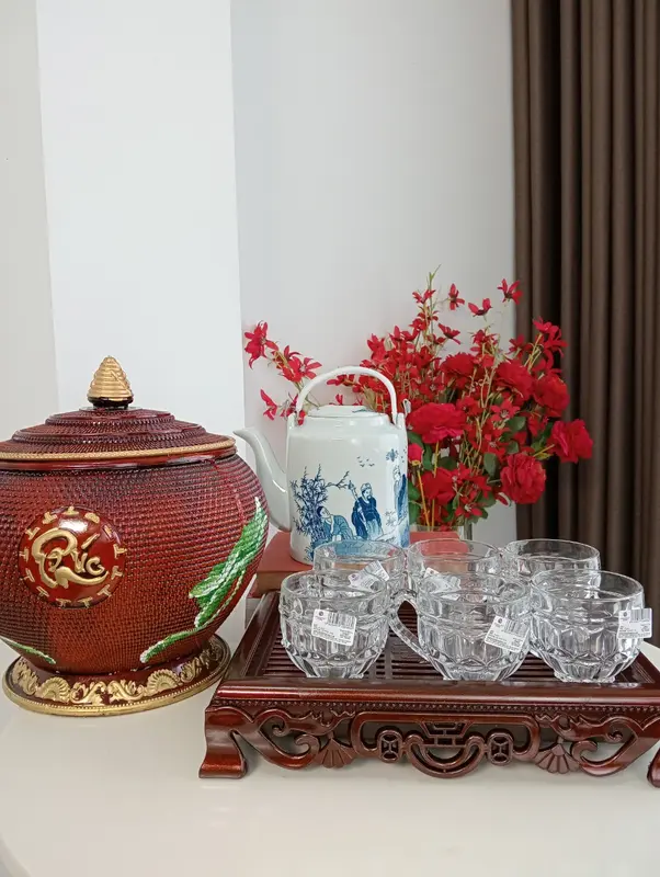 (Combo)Giỏ ủ trà giữ nhiệt, ấm tích pha trà, giỏ ủ vẽ hoa sen, ấm tích bát tràng dung tích 1.5L 1