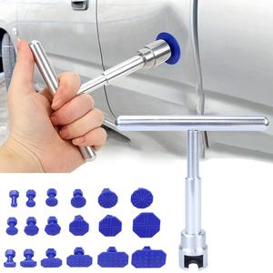 Herramienta para Reparar Abolladuras de Coche, 1 Extractor de T corto y 18 Arandelas azules, Herramienta para Reparar el Carrocería del Coche, Herramienta Profesional para Reparar Abolladuras Pequeñas