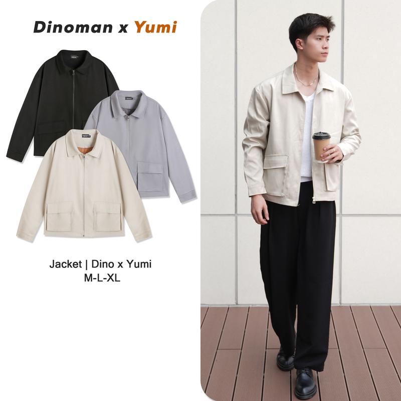  Áo Khoác Cổ Bẻ Dinoman & Yumi Túi Hộp Chất Liệu Vải Kaki Cao Cấp Phong Cánh Trẻ Trung Năng Động AK04 