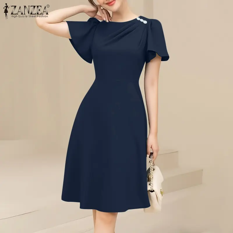 zanzea women o neck short sleeve dress ZANZEA Vintage Floral Cotton-Linen Sundress  Casual Summer O-Neck