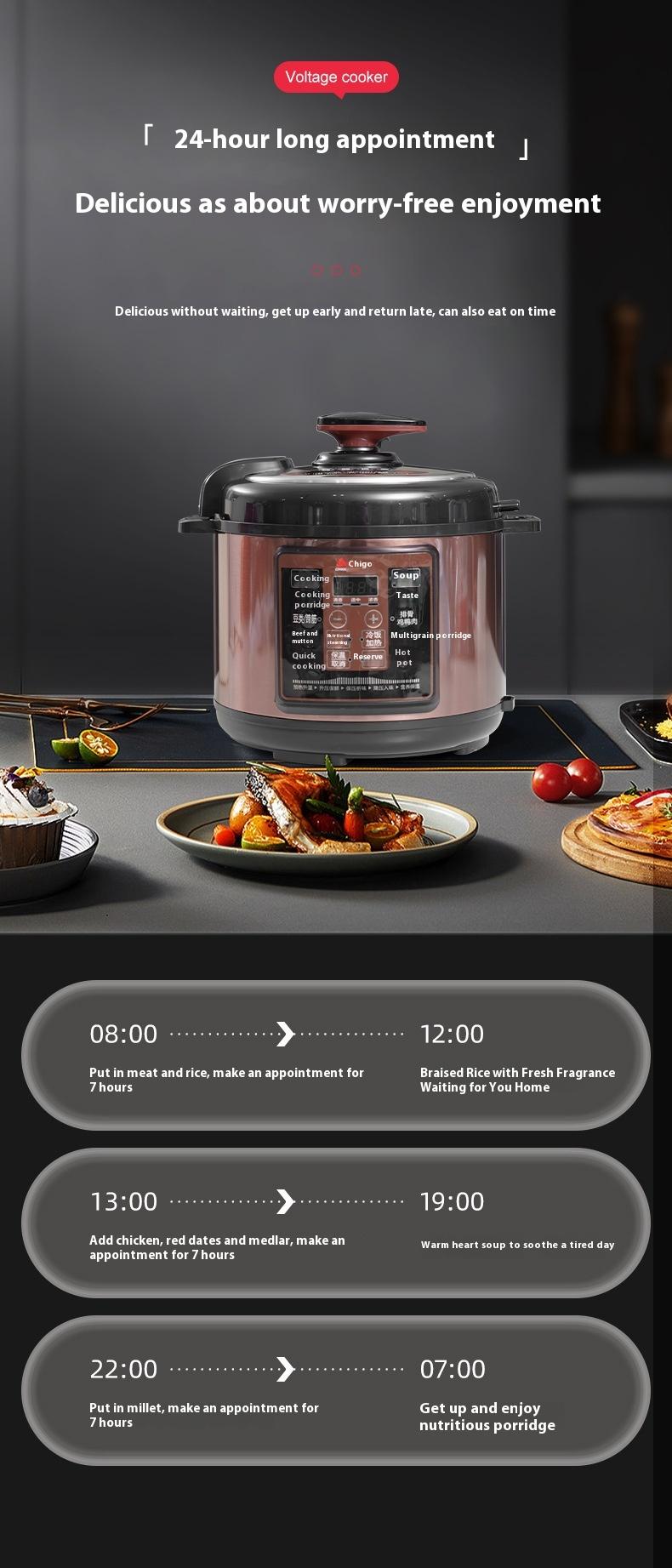 Product Introduction of Chigo Electric Pressure Cooker 5L Multi-Function Large Capacity Pressure Cooker Household Rice Cooker Non-Stick Inner Pot Electric Pressure Cooker 5
