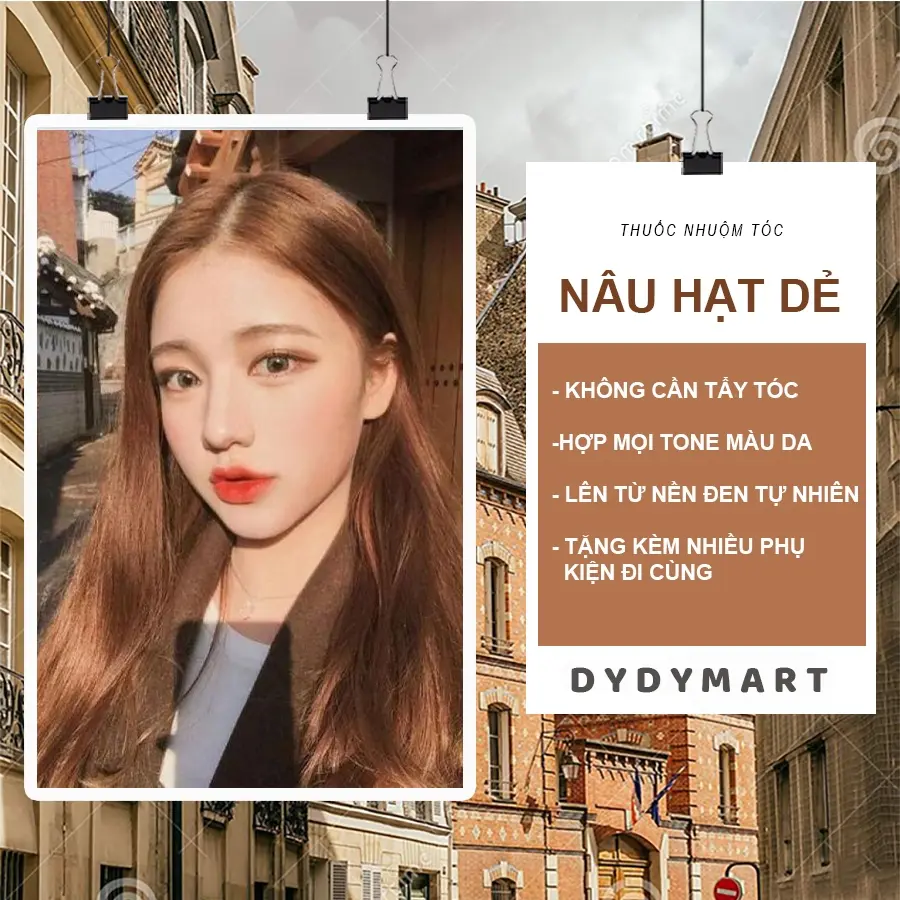 Thuốc nhuộm tóc tại nhà màu Nâu Hạt Dẻ không tẩy tặng kèm trợ nhuộm oxy, bao tay và mũ chùm ủ tóc