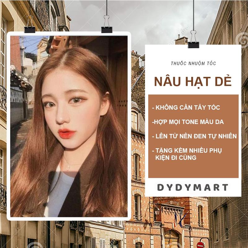 Thuốc nhuộm tóc tại nhà màu Nâu Hạt Dẻ không tẩy tặng kèm trợ nhuộm oxy bao tay và mũ chùm ủ tóc