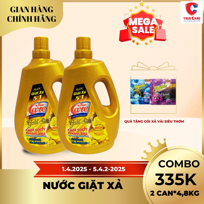 Combo 2 can Nước giặt xả True Care 5IN1 4,8kg  trắng sạch quần áo , gấp đôi hạt lưu hương thơm lâu mềm vải 2