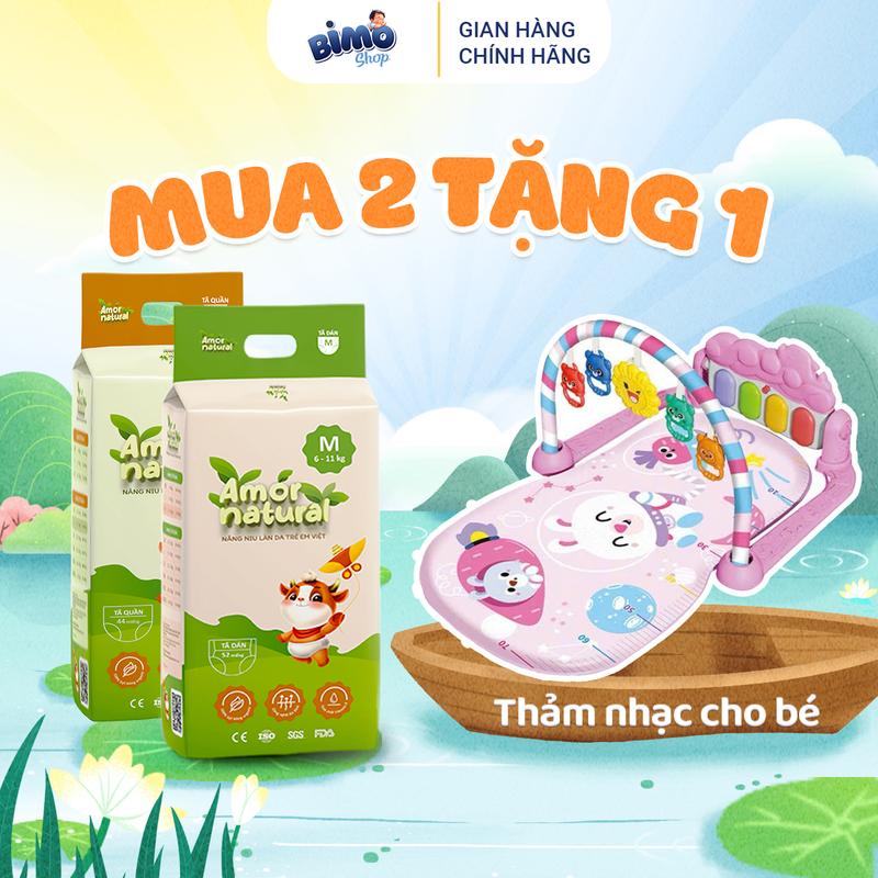 (2A) [TẶNG THẢM PHÁT NHẠC CHO BÉ] Combo 2 Bịch Tã/ Bỉm AMOR NATURAL VIỆT NAM Thoáng Khí Mỏng Nhẹ Cho Bé