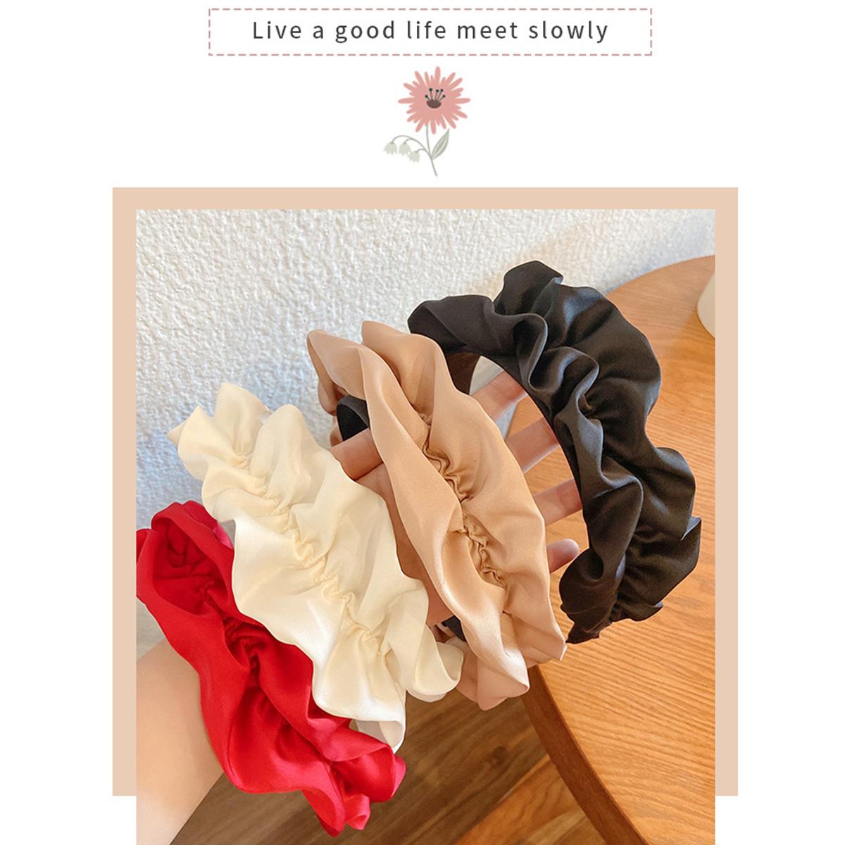 Minzo Bando Scrunchie Wanita Korea Motif Polos Bandana Headbands Kerut Ruffle Aksesoris Hiasan Rambut Dewasa Lucu