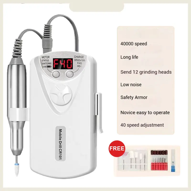 40000RPM Nail Drill Machine Electric Portable Nail File Rechargeable ...
