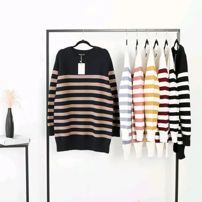 Falcon Knit, Blus Rajut, Blouse garis - garis