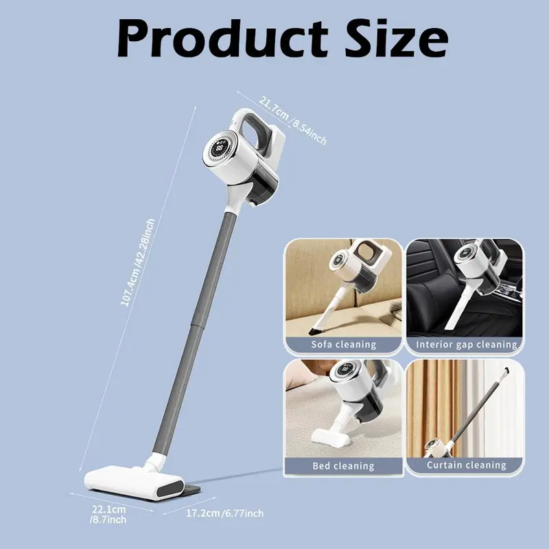 Cordless Vacuum Cleaner, Stick Vacuum with LCD Display, Lightweight Handheld Vacuum for Pet Hair, Floor, Carpet, Rechargeable Vacuum Cleaner for Home, Home Essentials 1