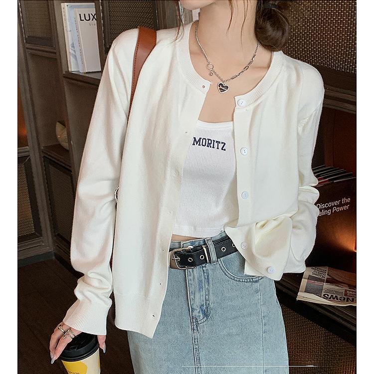 Áo Khoác Cardigan Dệt Kim, Dành Cho Phụ Nữ, Đầu Mùa Thu, Áo Len Cổ Tròn Top Women Màu Đen