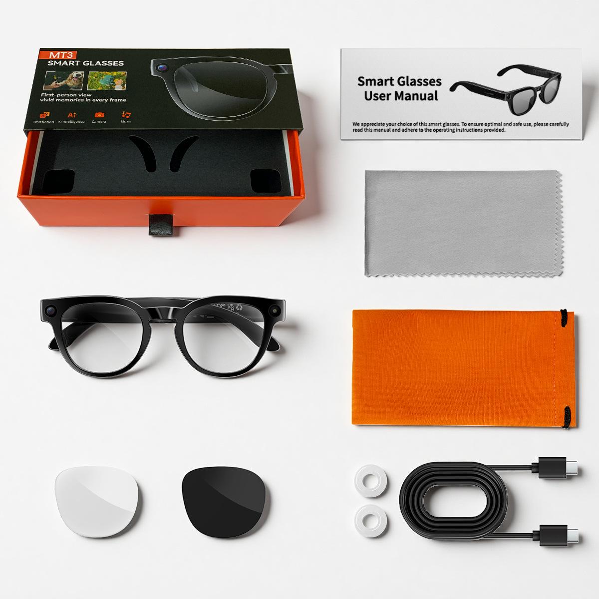 New typeC charging port Ai smart glasses with 8 million camera high-definition photo and video AI object recognition