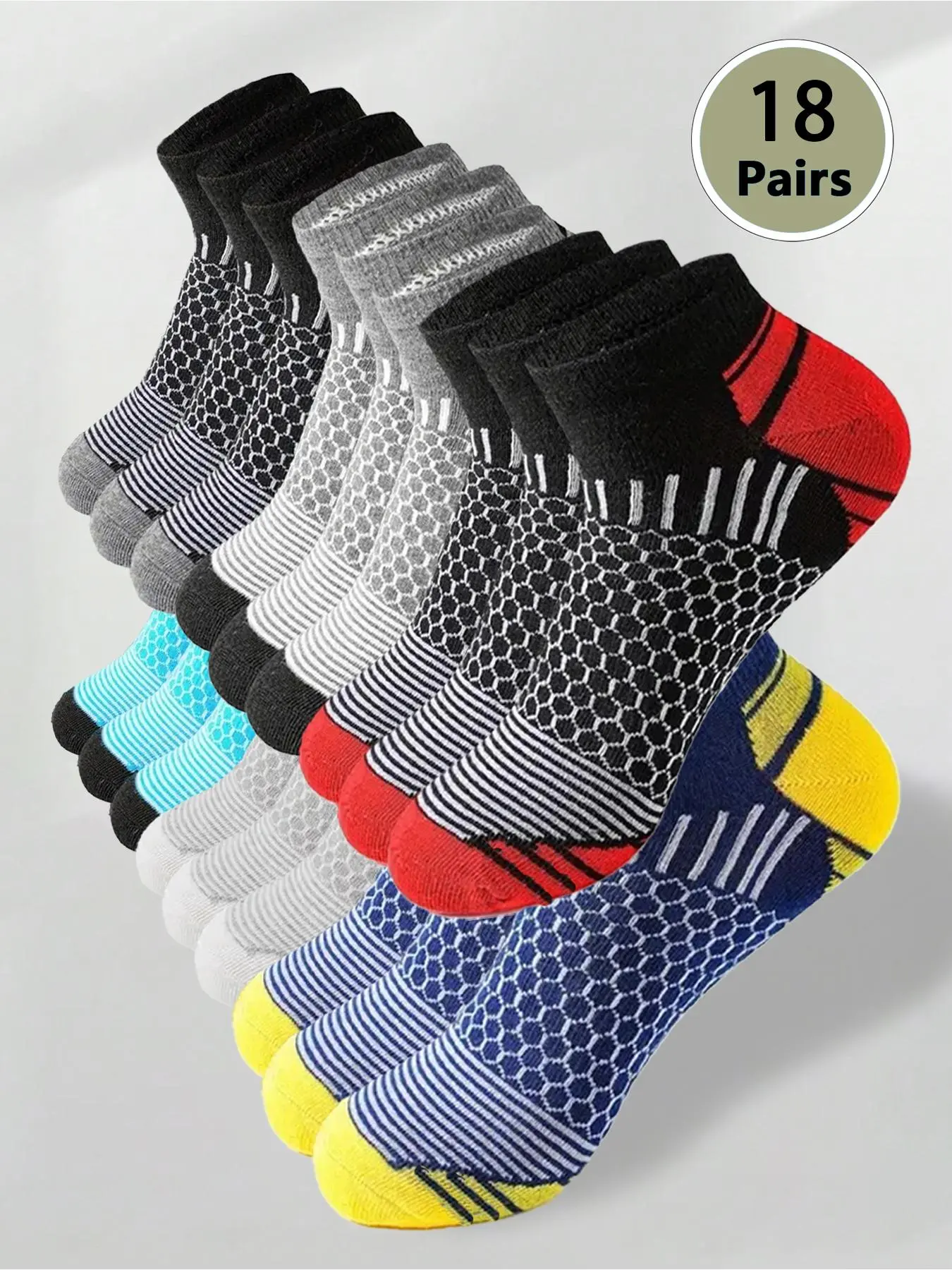 Men's Patchwork Honeycomb Print Ankle Socks, Breathable Comfortable Socks for Daily Wear, Athletic Running Socks for Men, Socks for Men, Slouch Socks,  Men's Underwear