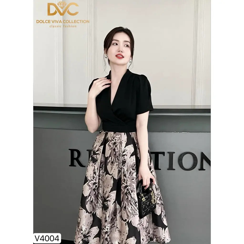 Váy Thiết Kế Cao Cấp Phối Tùng Xòe Tiểu Thư, Sang Trọng V4004 - Thương Hiệu DVC