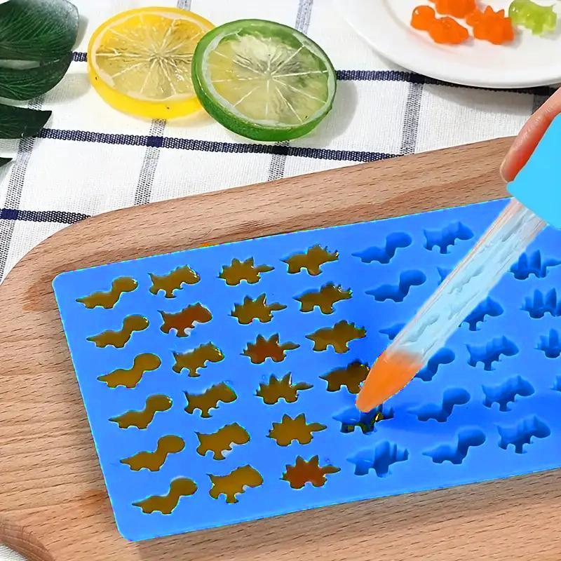 Silicone Dinosaur Shaped Candy Mold Plate, 1 Count DIY Baking Mold With Dropper, Kitchen Durable Baking Tool For Cookies & Chocolate & Pudding 0