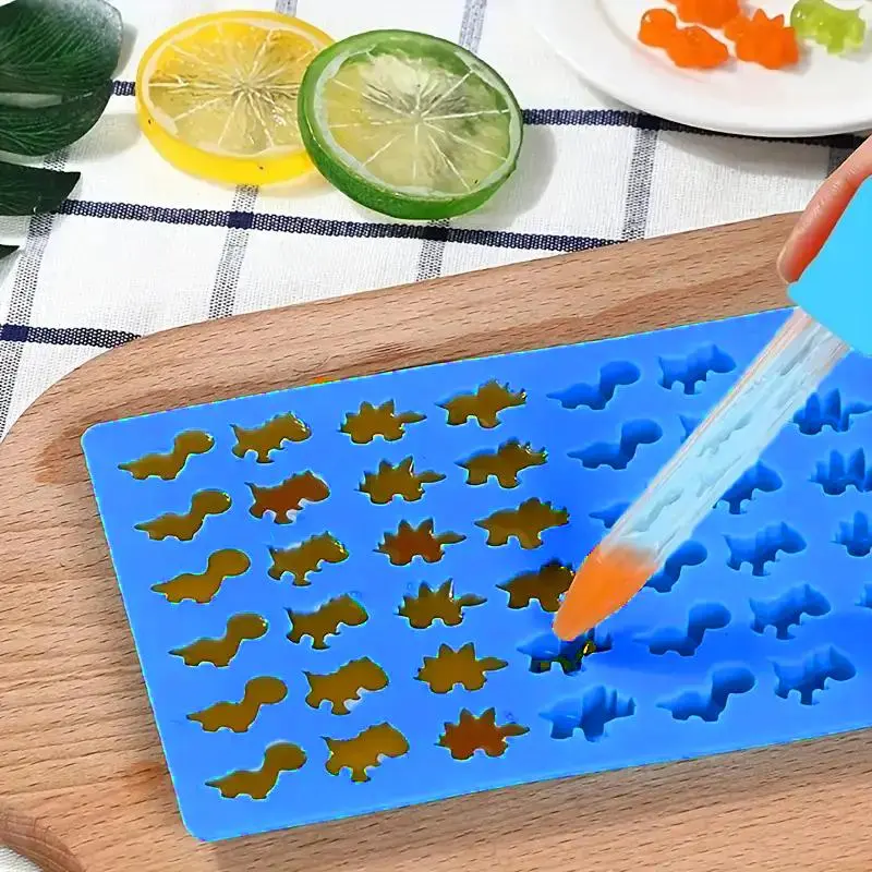 Silicone Dinosaur Shaped Candy Mold Plate, 1 Count DIY Baking Mold With Dropper, Kitchen Durable Baking Tool For Cookies & Chocolate & Pudding 0