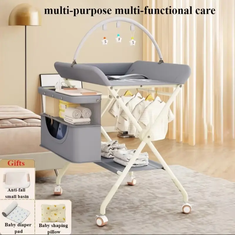 Adjustable Height Baby Folding Changing Table Station with Wheels