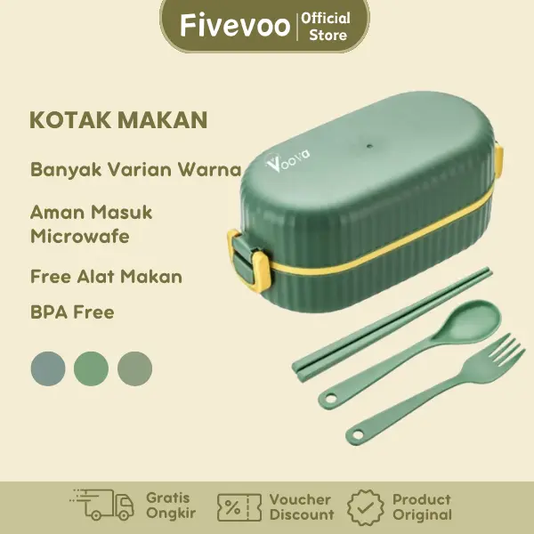 COD FIVEVOO Lunch Box 900ML Set Kotak Bekal Makan 2 Sekat/ Tempat Makan Motif Lucu/ Tempat Bekal Makan Anti Tumpah/ Lunch Box  Kedap