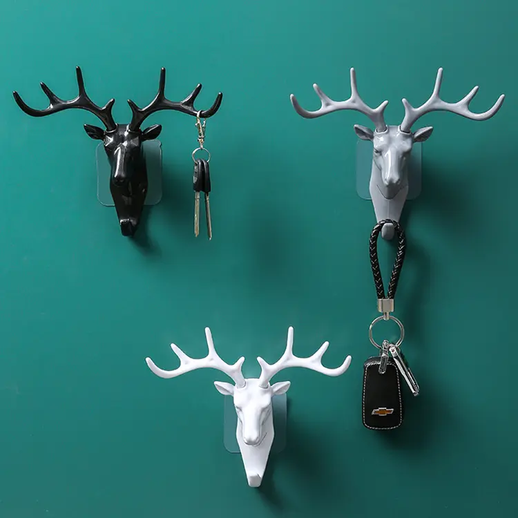 Punch-free Deer Head Hook Creative Antlers Hook Behind The Kitchen Door Hook Bathroom Toilet Wall Hanger Light Organiser Plastic Smooth Stainless Hangable