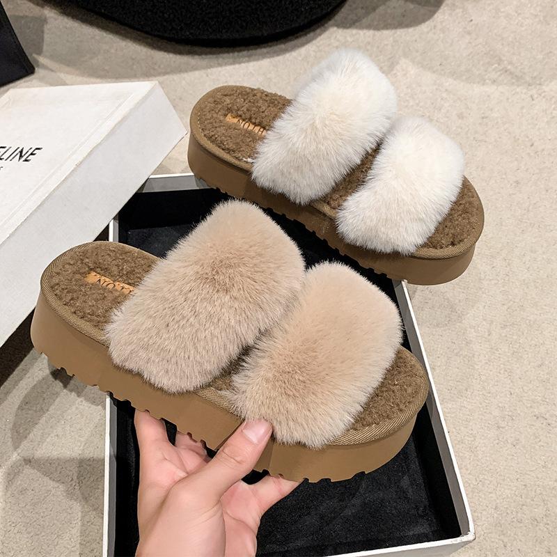 Dép Bông 2 Quai Ngang Đế Lót Lông Mềm Ấm Áp Mùa Đông 2025 bản lông trơn
