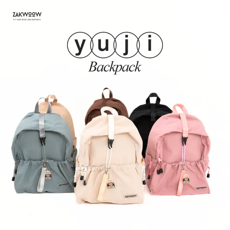 Zakwoowstyle Yuji Backpack FREE KEYCHAIN | Ransel Crinkle Lucu Anti Air Pink | Ransel Unisex 0