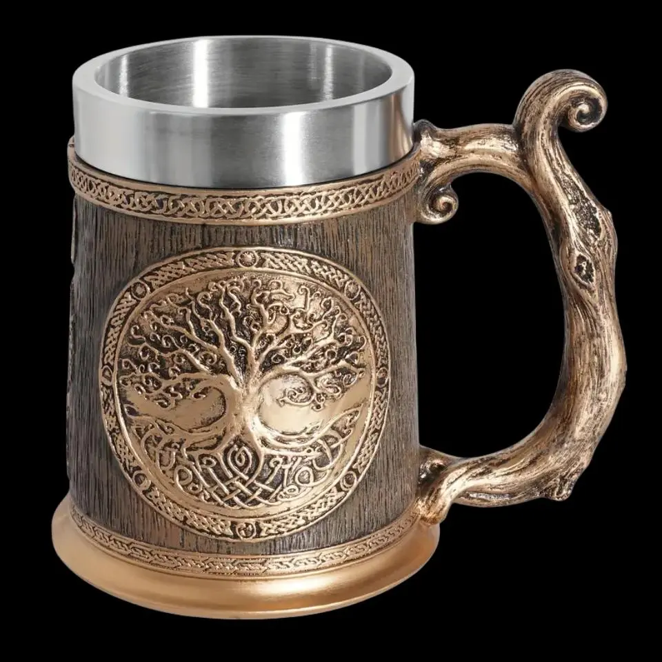 Vintage Tree Of Life Design Mug, 1 Count Stainless Steel Coffee Beer Mug with Handle, Drinking Cup for Home Office Dormitory